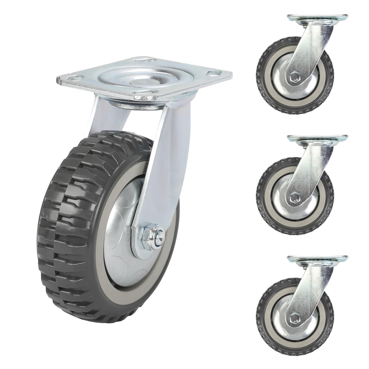 6 Inch Caster Wheels Set of 4 (2 Swivel w Brake,2 Swivel Without Brake) All Grey Metal Swivel Plate Caster Wheels Heavy Duty High-Gauge Steel for Workbench,Cart,Furniture uyoyous