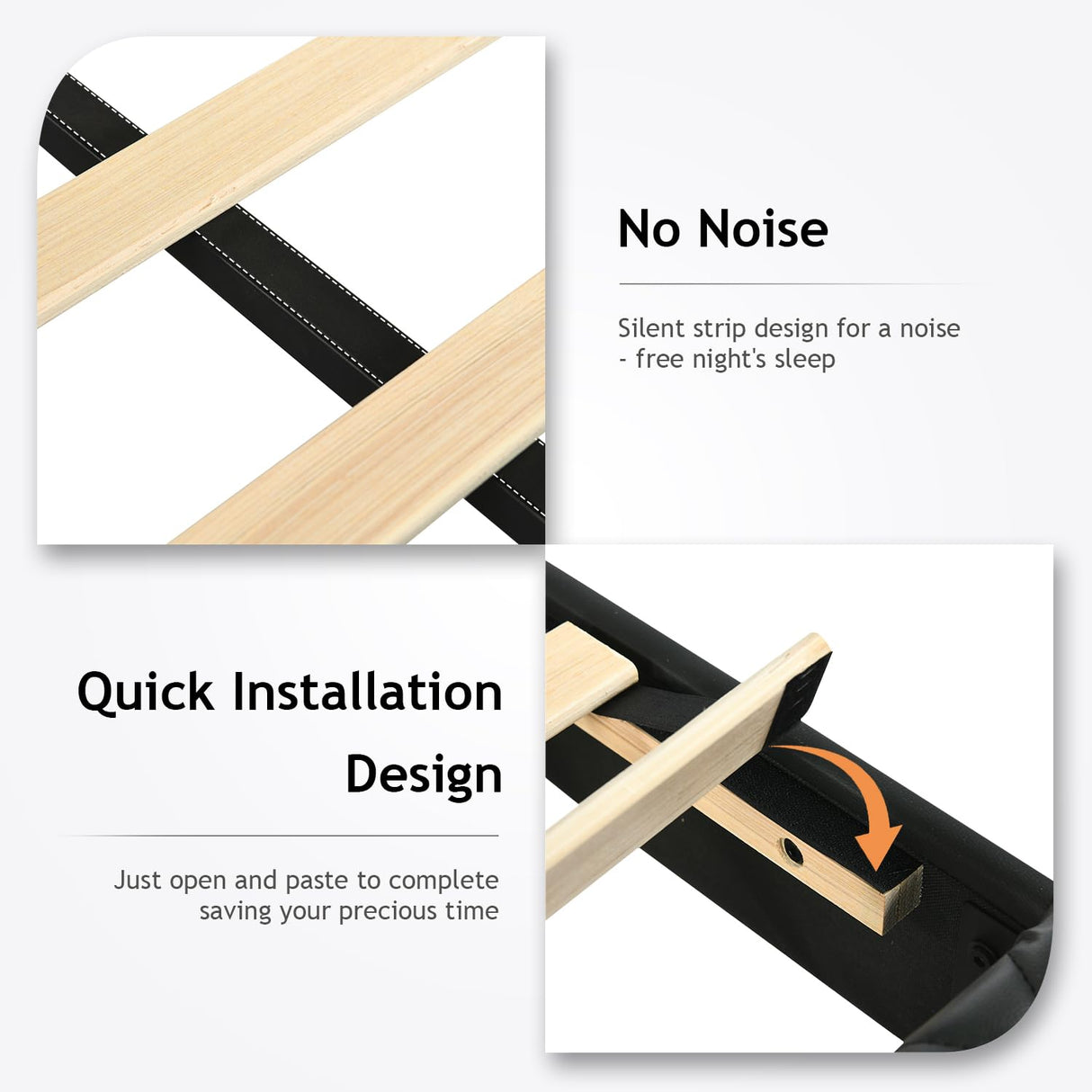 Twin Bed Frame, Faux Leather Platform Bed with Upholstered Diamond Headboard, Mattress Foundation with Strong Wooden Slats Support, No Box Spring Required, Easy Assembly, Black BarnFurin