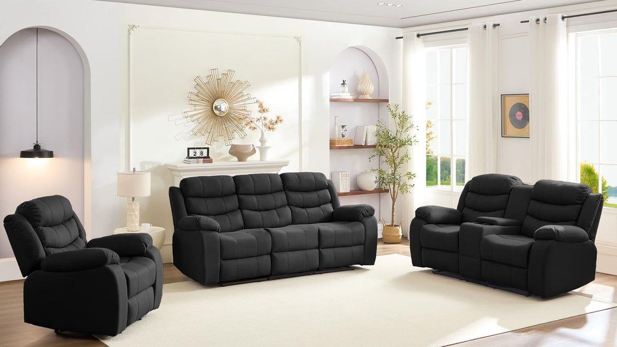 Mjkone Recliner Home Theater Seating, 3 Seater Reclining Couch Sofa & Loveseat & Chair Sets, 6 Seat Manual Control Reclining Living Room Set, Double Love Seat Recliner Sofa Couch Set, Dark Grey Mjkone