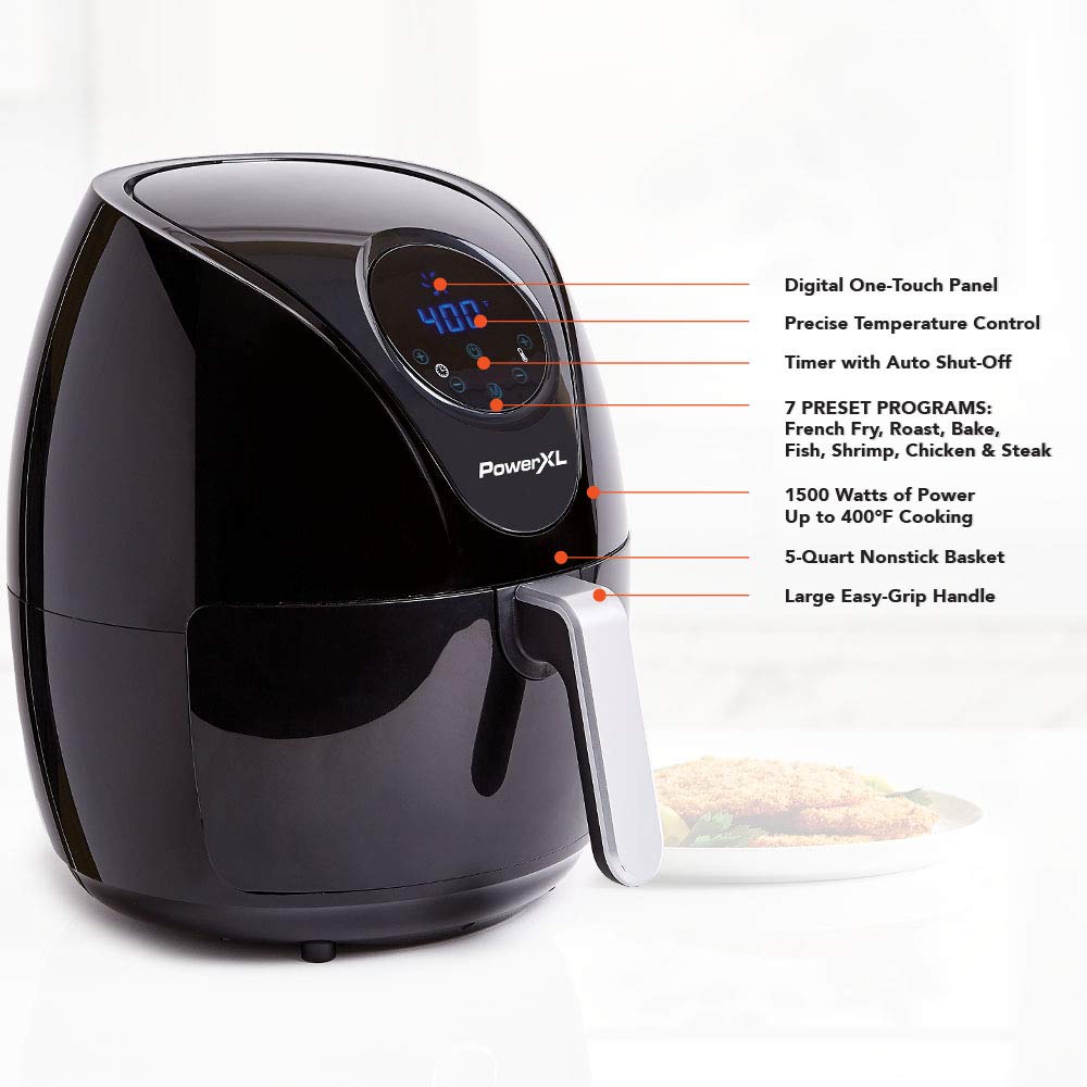PowerXL Air Fryer 4 QT Maxx, Special Edition 2022, Extra Hot Air Fry, Cook, Crisp, Broil, Roast, Bake, High Gloss Finish, Black (4 Quart) PowerXL