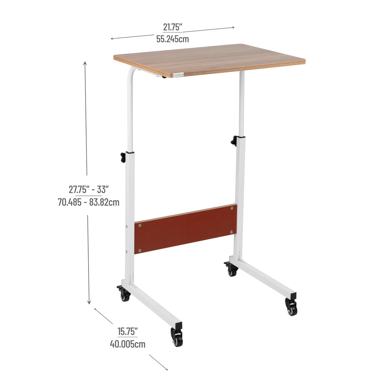 Mind Reader Woodland Collection, Mobile Sit/Stand Laptop Desk, Adjustable, Lockable Casters, Portable, 21.75" L x 15.75" W x 33" H, White Mind Reader