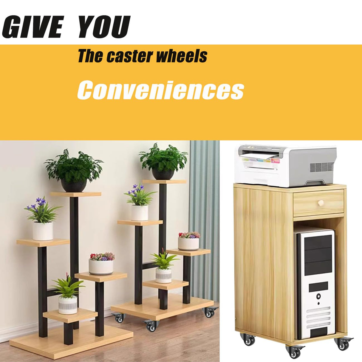 JULANG 2" Locking Caster Wheels Set of 4 Heavy Duty with Brake, Noise Free (PU) Wheels, Swivel Plate Castors 4 PCS, for Furniture, Carts, Garden Potting Tables, Workbenches Julang