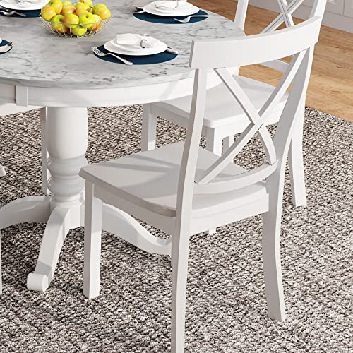 Merax Round Dining Table Set for 4, 5-Piece Faux Marble Kitchen Table Set with 4 Chairs, Farmhouse Table and Chairs Set for Kitchen, Dining Room, Small Space, White Merax