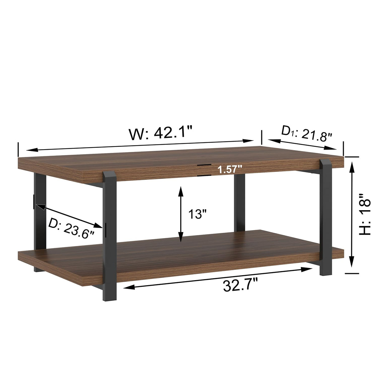FOLUBAN Modern Coffee Table with Storage Shelf, Rustic Wood Center Table for Living Room, Walnut FOLUBAN