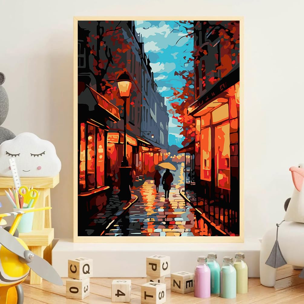 croshom Paint by Numbers Kit for Adults Beginner, DIY Easy Canvas Adult Paint by Numbers Kits, Gifts and Home Wall Decor 16" x 20",Street Scenery croshom