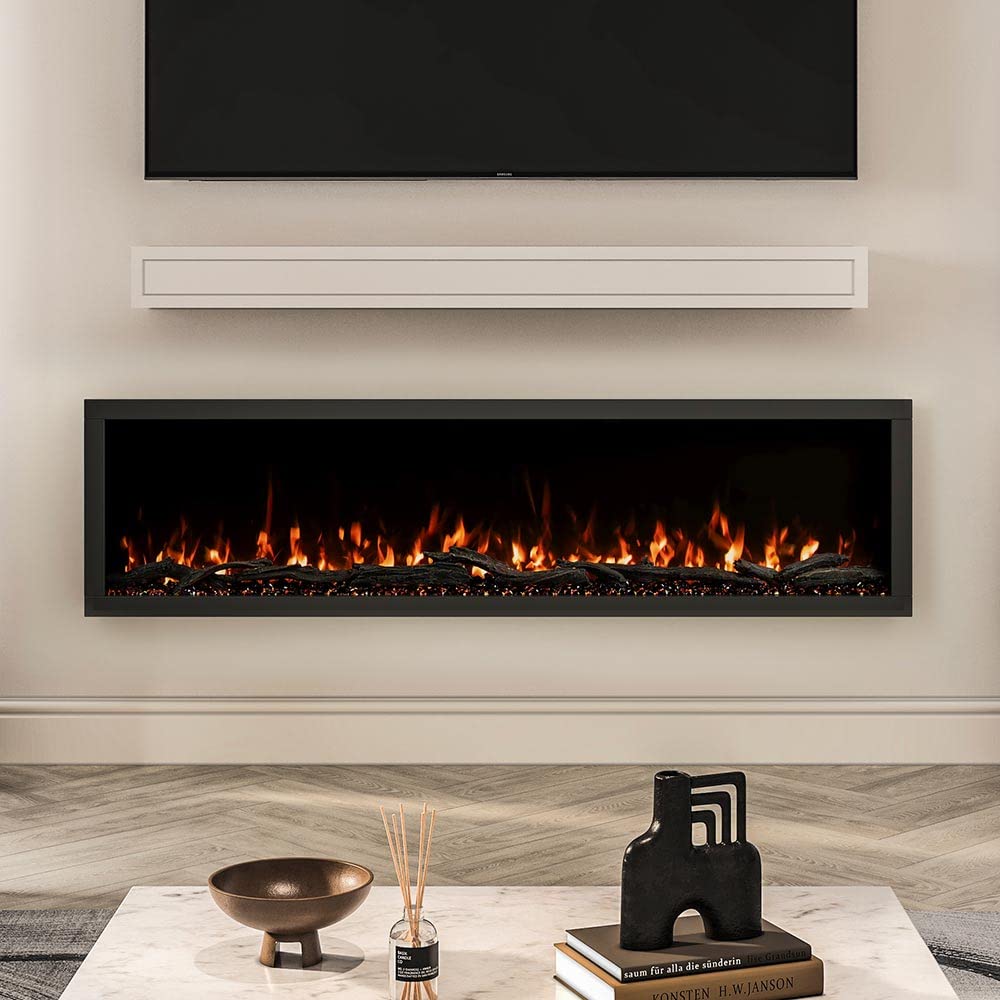Modern Ember Highmark 72 Inch Smart Linear Electric Fireplace - Premium Flame with 10 Colors, Sleek Hidden Vent Design, Install Recessed in-Wall or Wall-Mount, WiFi and Voice-Enabled Modern Ember