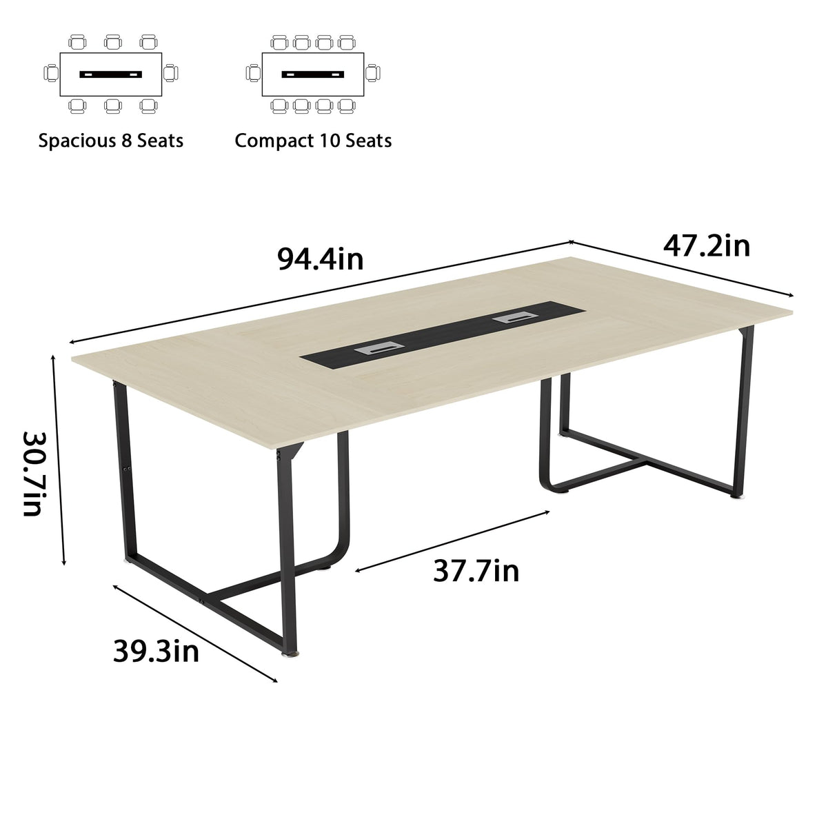 Zethvax 8FT Conference Table,Conference Room Table with Grommet,Stable Structure,Adjustable Foot Pads,Large Seminar Table for Office Meeting 94.4 L x 47.2 W x30.7 H (Wood) Zethvax