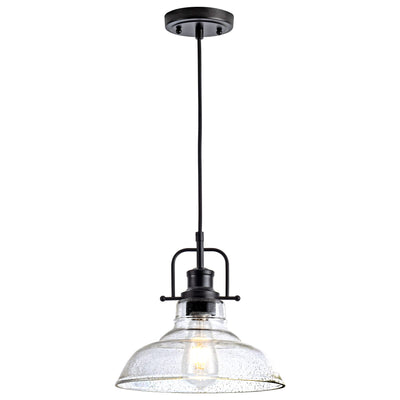 Zlepmlla Glass Pendant Light,Black Pendant Light Fixtures with Seeded Glass Shade, Adjustable Height Hanging Lights for Hallway, Kitchen Island, Dinning Room(Bulb not Included)