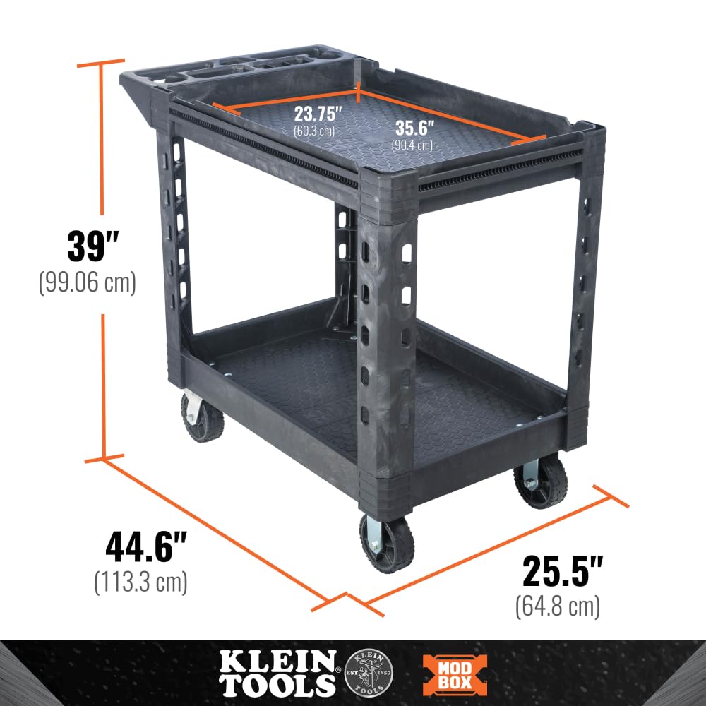 Klein Tools 54831MB MODbox Utility Cart, 2-Shelf Heavy Duty Rolling Tool Cart, 500-Pound Capacity, 6-Inch Wheels, for Jobsite, Warehouse Klein Tools