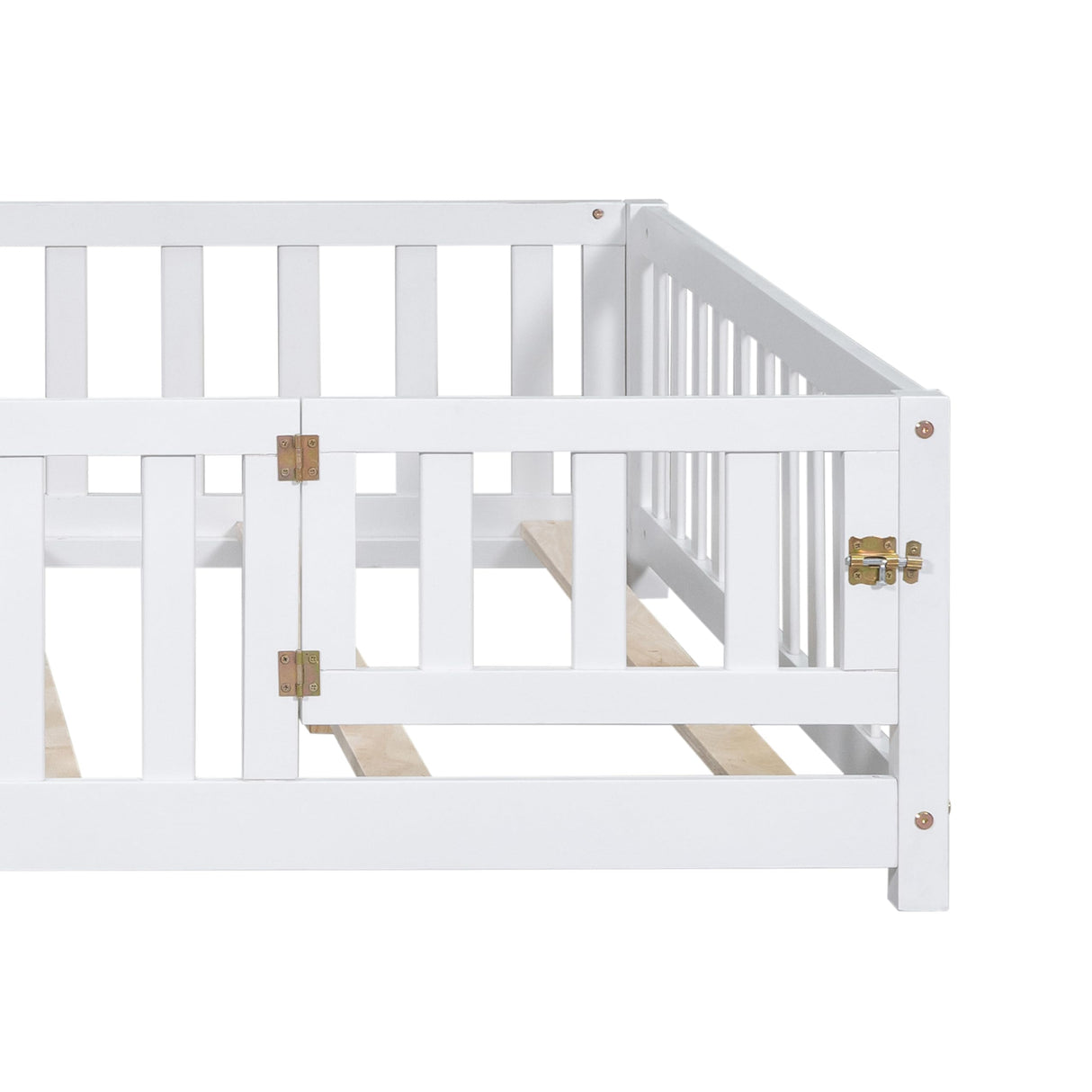 Bellemave Floor Bed Full Size Montessori Bed Frame with Fence and Door, Wooden Full Platform Bed for Kids, Boys Girls, Solid Wood Full Bed, No Box Spring Needed (White) Bellemave
