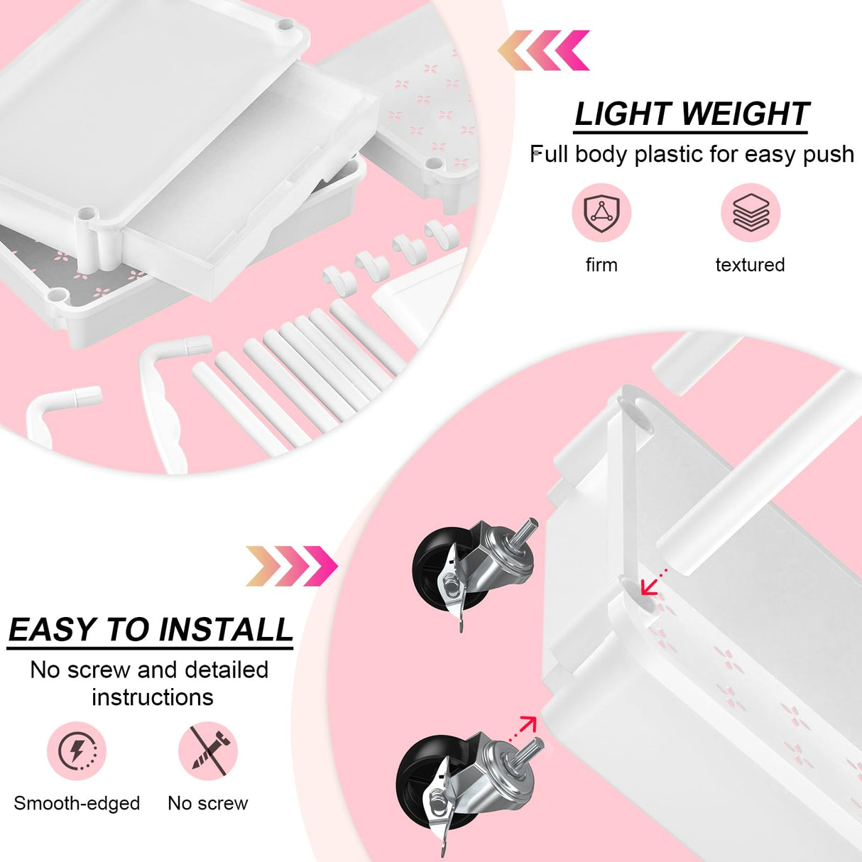 Goovilla 3 Tier Rolling Utility Cart Organizer with Removable Drawer, Stable and Sturdy White Rolling Storage Carts with 2 Lockable Wheels for Bathroom, Kitchen, Snack, Craft, Makeup, Baby Essentials Goovilla