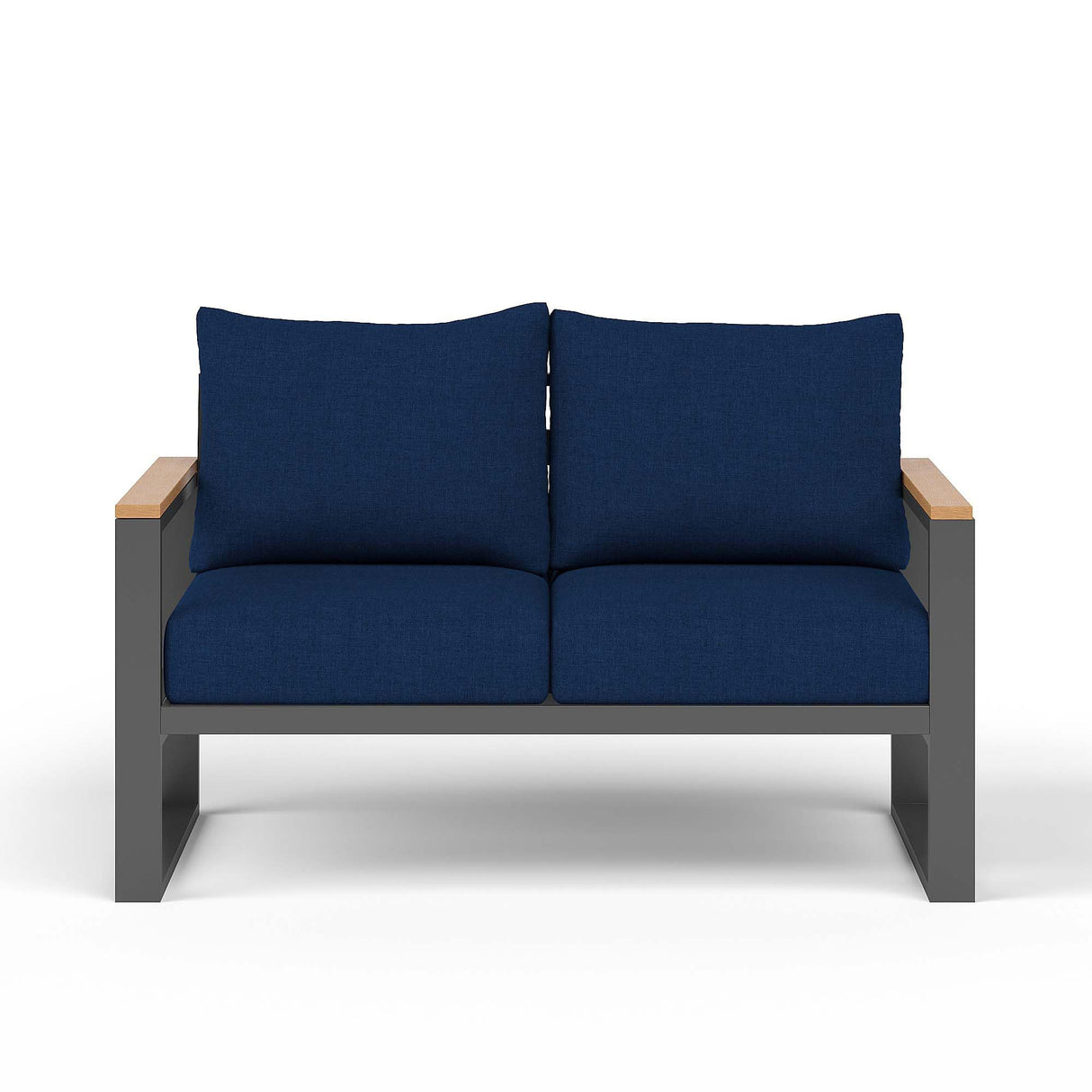 Sundale Outdoor Patio Furniture Aluminum Loveseat, All-Weather Outdoor Metal Sofa Couch with 6” Olefin Cushion & Dark Grey Frame, Outdoor Seating for Garden Deck Porch(Navy Blue) Sundale Outdoor