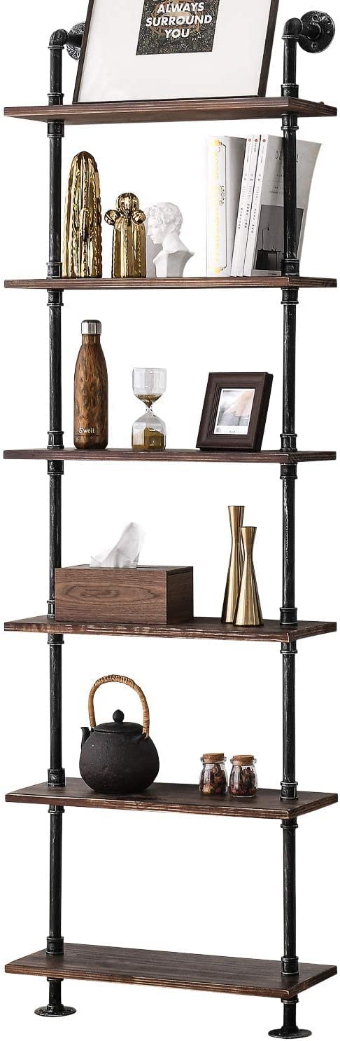 BOSURU Industrial Pipe Bookshelves Rustic Wood Ladder Bookshelf, Industrial Pipe Shelf for Living Room Decor and Storage,Bookcase(Only One Shelf) BOSURU