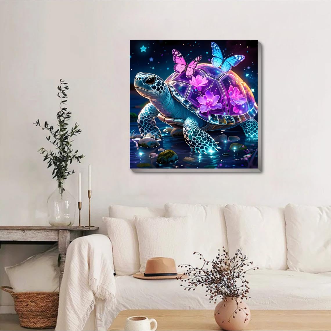 Canrichshop Framed Paint by Numbers Kit for Adults Beginners with Wooden Easel,Sea Turtle Easy Paint by Number Kit with Frame,DIY Number Painting Adults for Decor Present 12x 12 inch Canrichshop