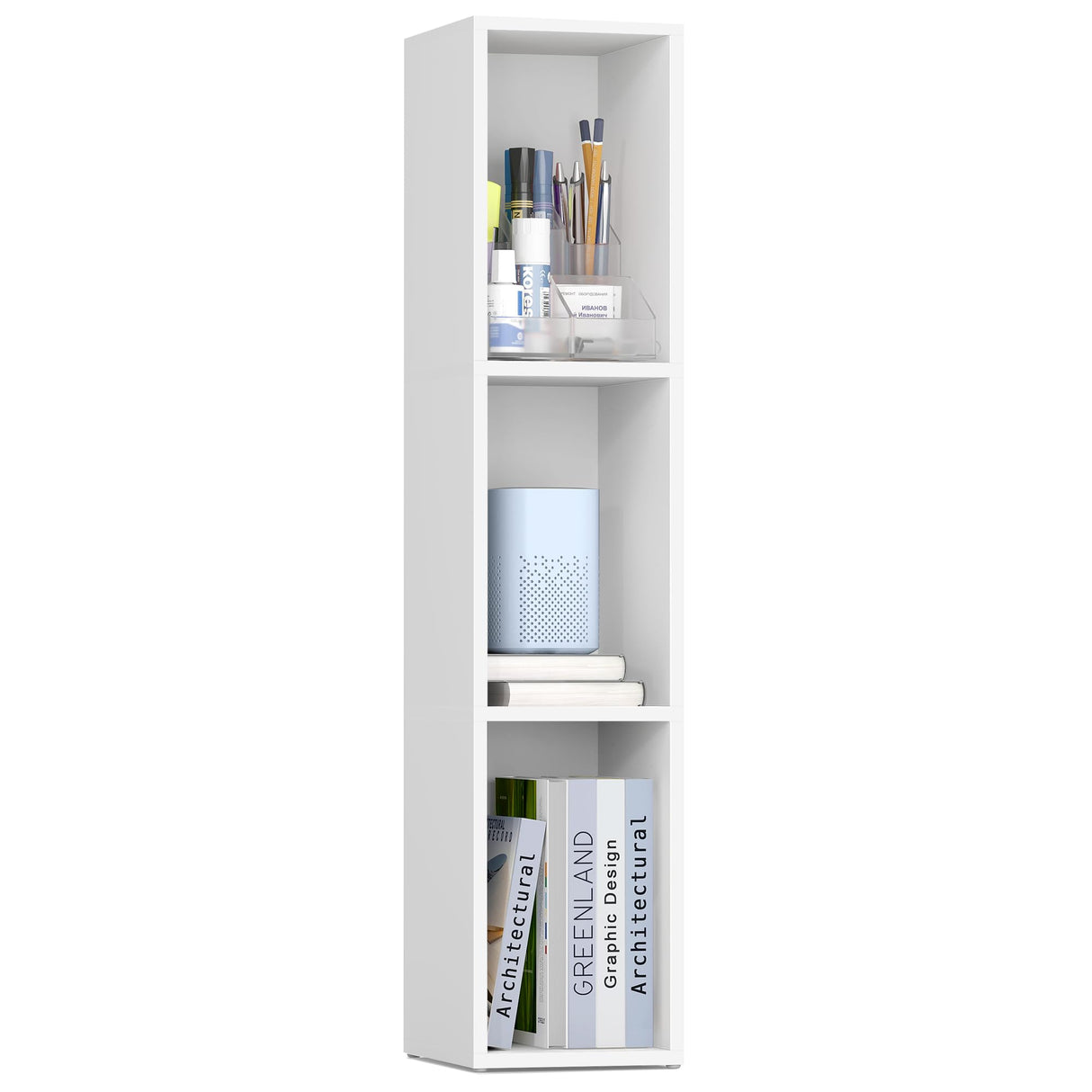 VASAGLE Custos Collection - Bookshelf, 3-Tier Bookcase, Book Shelf, Open Storage Shelf, 9.4 x 7.9 x 37.3 Inches, for Living Room, Home Office, Dining Room, Cloud White ULBC523W01 VASAGLE