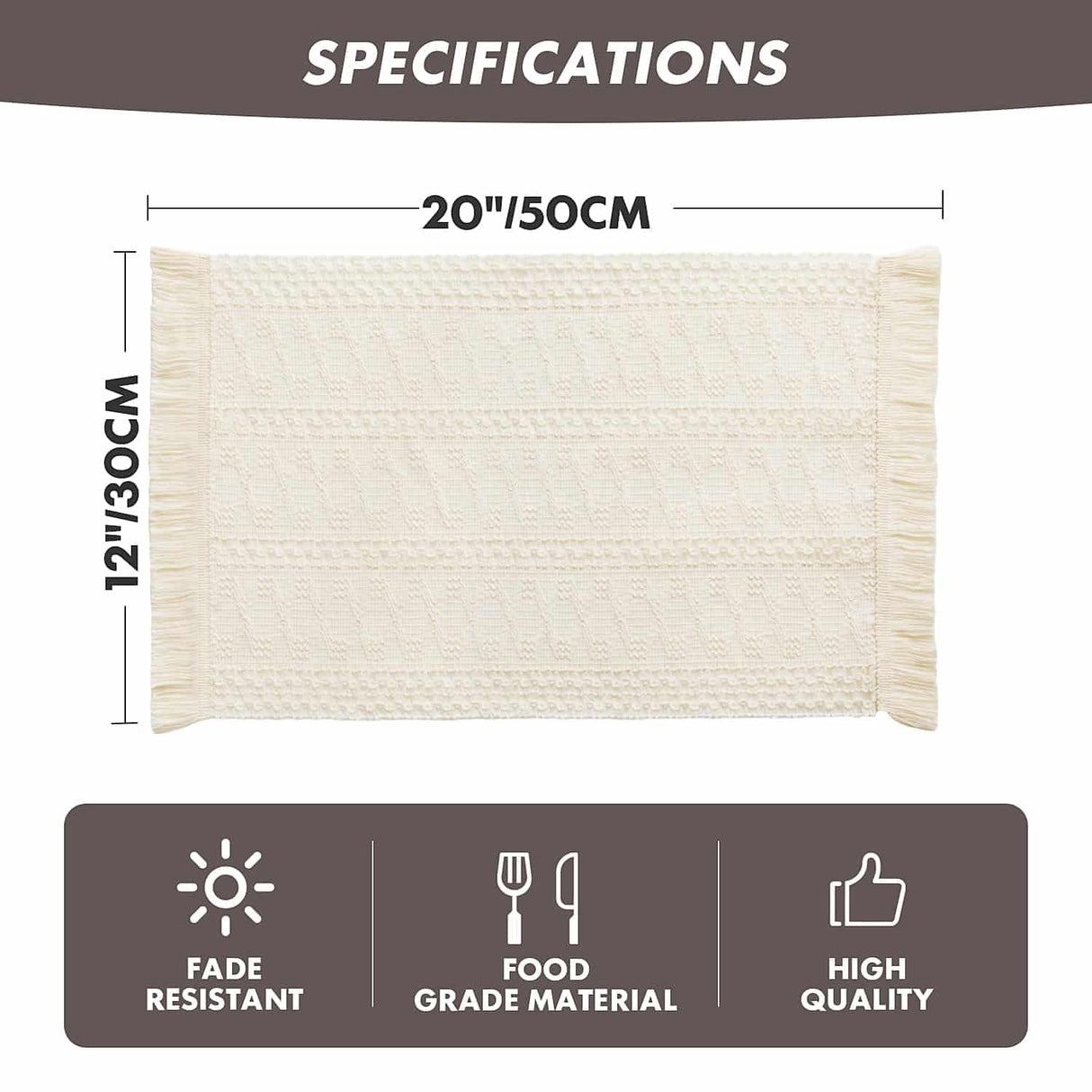 ZeeMart Macrame Style Boho Placemats Set of 4, Ivory Decorative Natural Farmhouse Cotton Woven Place Mats Home Decor for Kitchen Dining Table ZeeMart