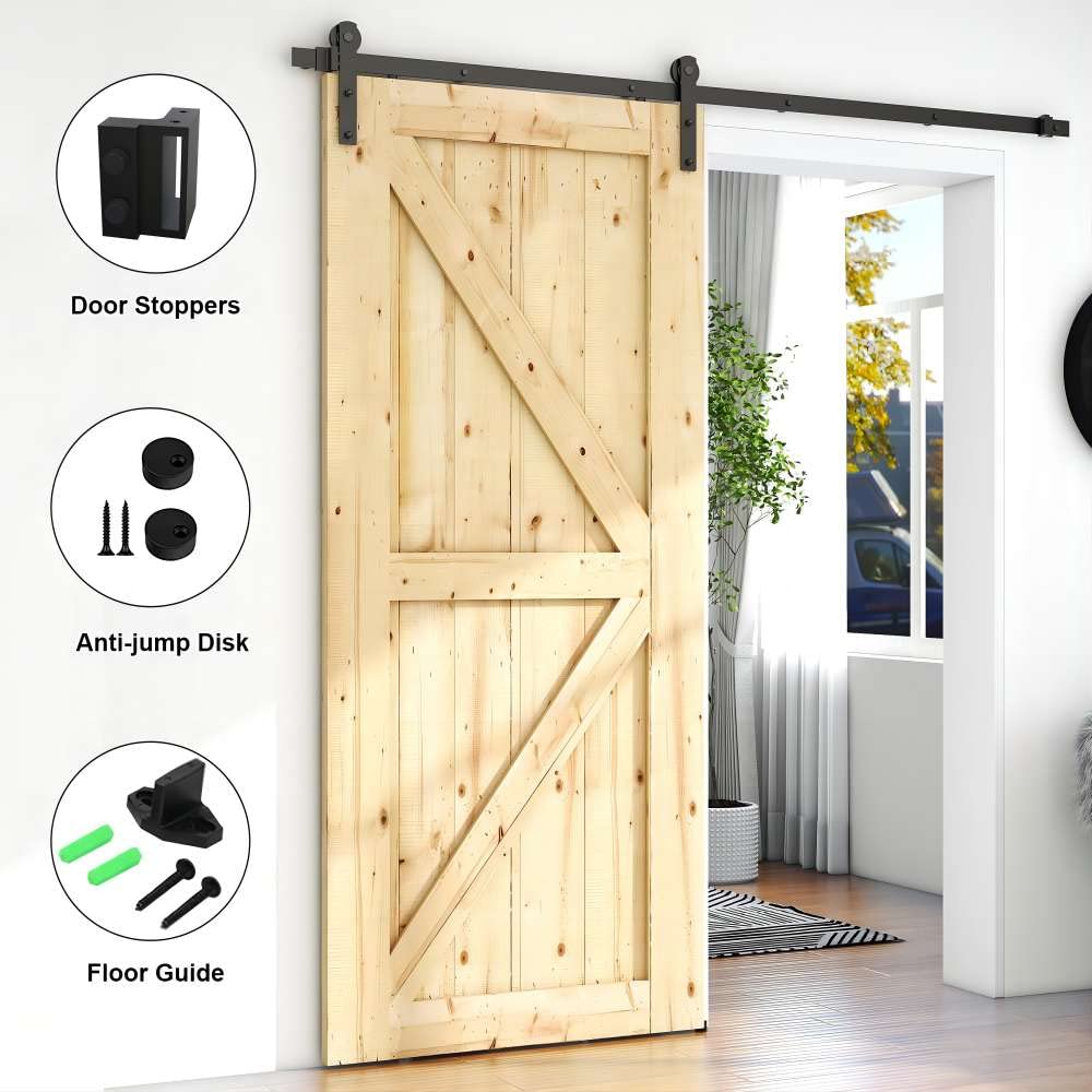 LQKUMJG 6.6FT Sliding Barn Door Hardware Kit for Single Wood Door, Smoothly and Quietly, Easy to Install Fit 35"-40" Wide and 1.18"-1.96" Thickness Door Panel, Includes Installation Instruction LQKUMJG