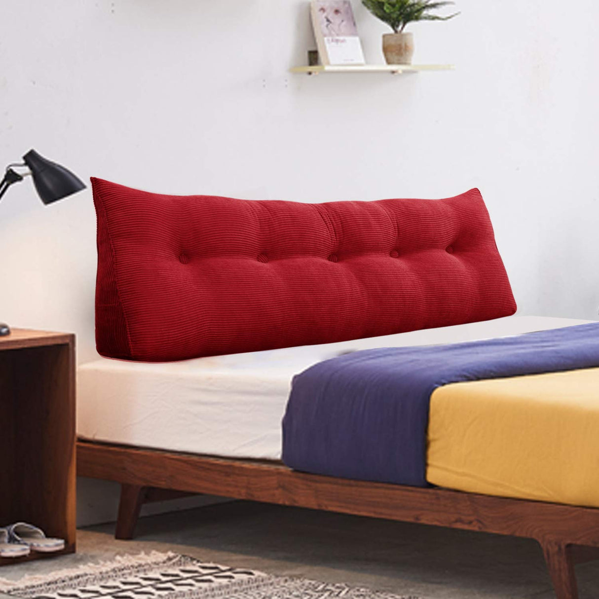 WOWMAX Headboard Pillow Bed Wedge Pillow for Headboard Bolster Pillow for Bed Back Pillow for Sitting in Bed Wedge Pillow Headboard for Day Bed Bunk Bed with Removable Cover, (59x8x20inch, Red) WOWMAX