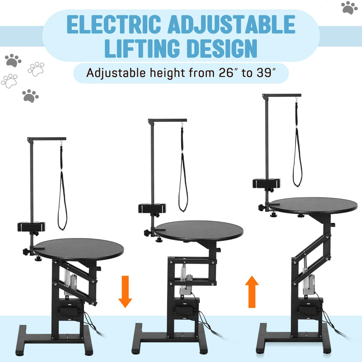 PullaFun 24" Electric Dog Grooming Table, Adjustable Overhead Arm Dog Grooming Table, Rotating Desktop Pet Grooming Table, Suitable for Household Dogs, Non-Slip Table, Black PullaFun