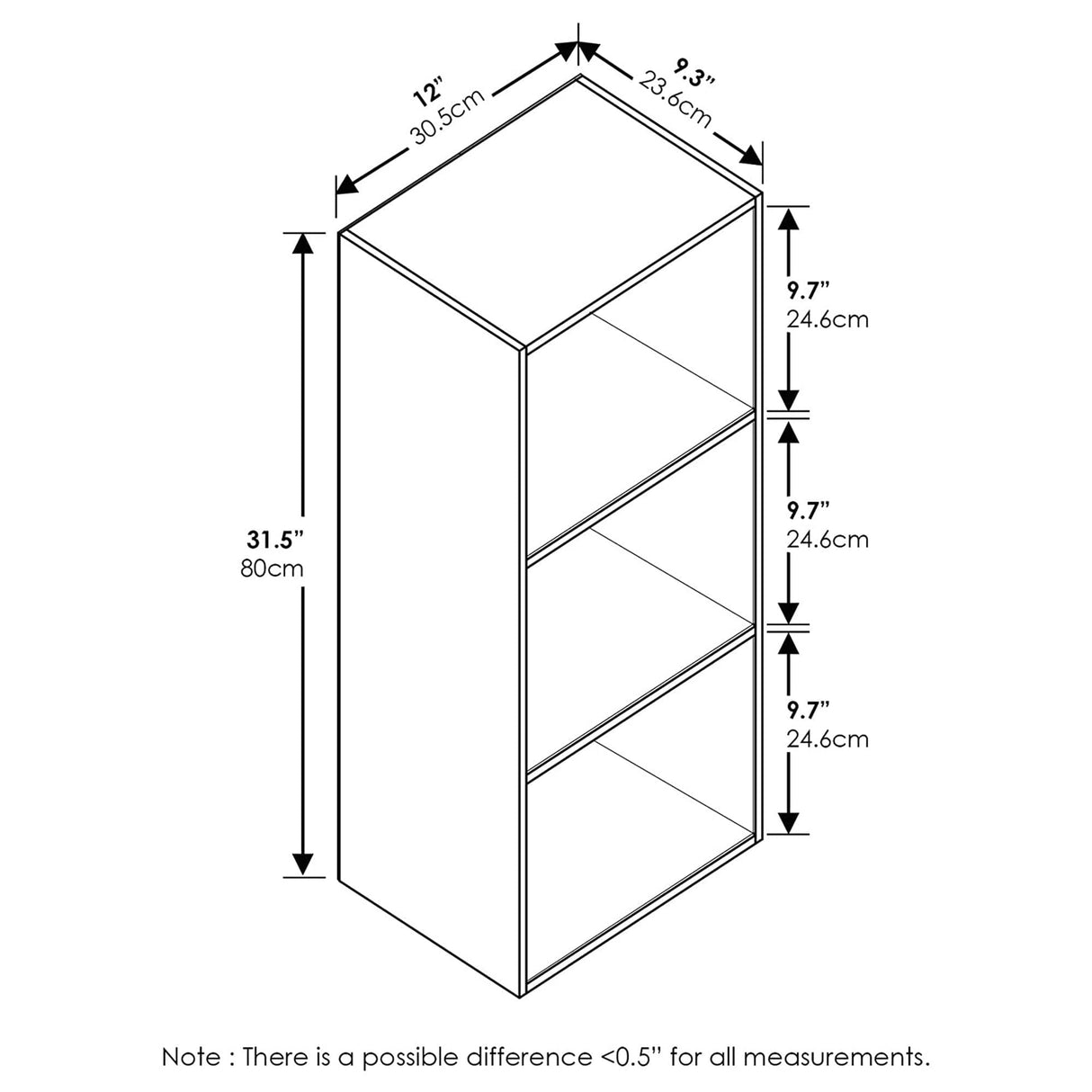 Furinno Luder Bookcase / Book / Storage , 3-Tier, Blackwood Furinno