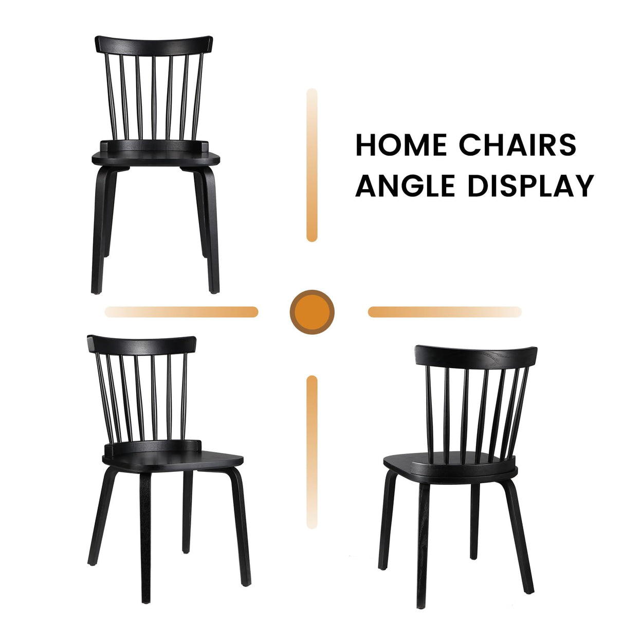 Unovivy Wood Dining Chairs Set of 4, Farmhouse Spindle Back, Widen Seat, Modern Mid-Century Country Style, for Living Room Restaurant, Black Unovivy