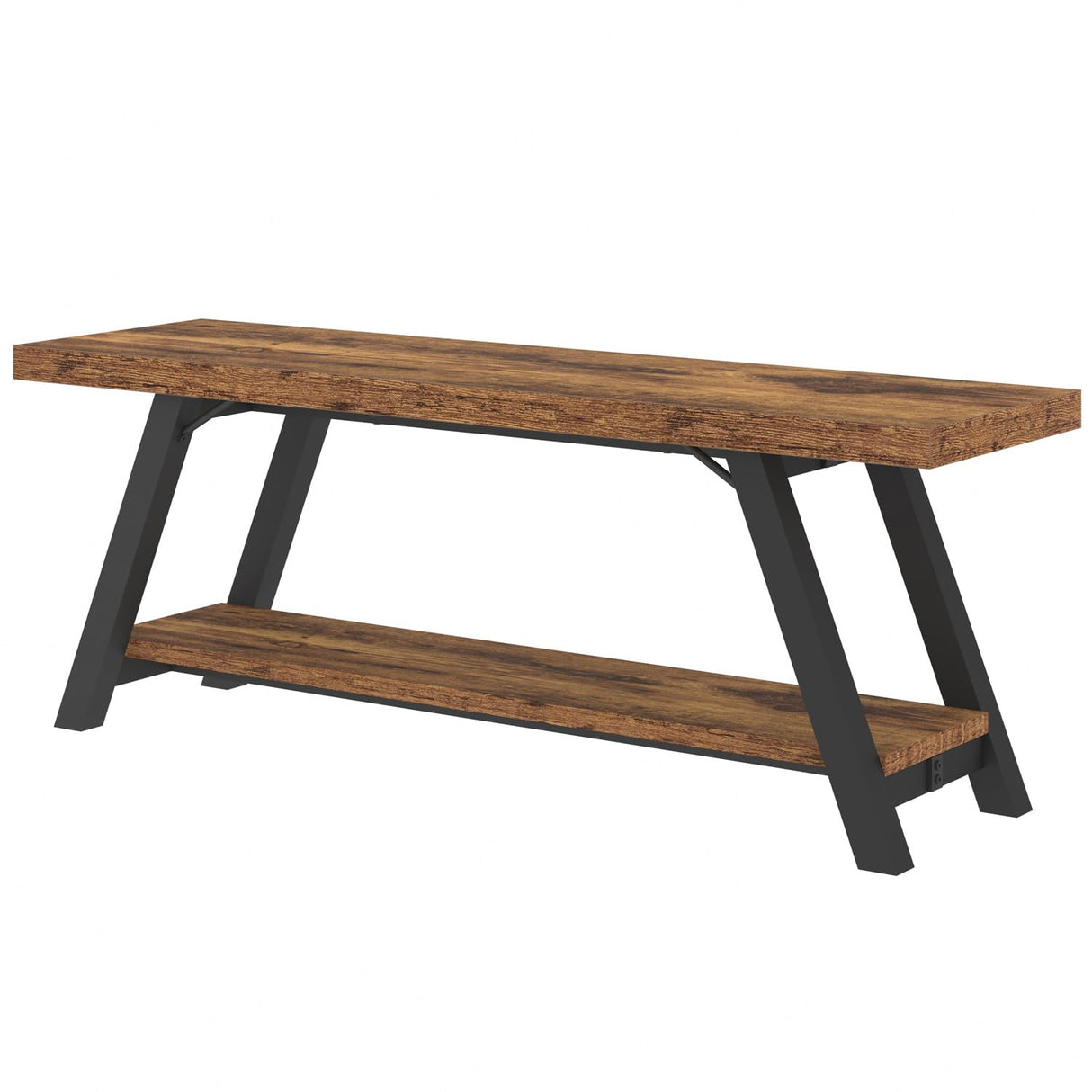 LVB Wood Bench, Industrial Storage Entryway Indoor Bench for Bedroom Hallway Living Room, Rustic Famhouse Wooden Metal Shoe Rack Accent Foyer Bench Seat for Entrance Sitting, Rustic Brown, 47 in Long LVB