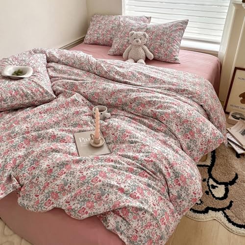 HighBuy Boho Comforter Twin XL Size Pink Floral Rabbit Bedding Comforter Sets 3 Piece French Country Style Cozy Fluffy Comforters for Teen Girls Kids,Cute Flower Bedding Collection for All Season HighBuy