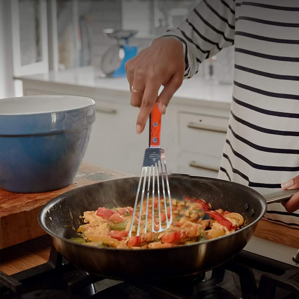 La Cuisine Fish Slotted Spatula Turner with Beveled Edged Stainless Steel, For Flipping Fish Egg Pancake Patties Fries. Blade 6.5", Size 11" La Cuisine for life