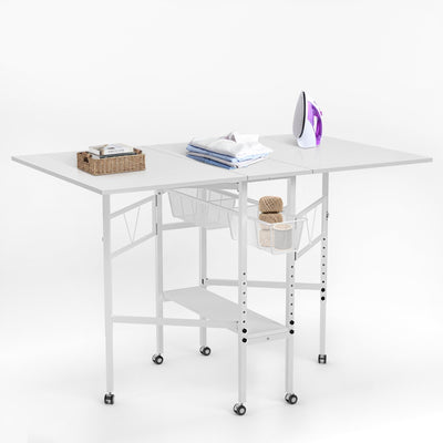 CRAFTEASE Foldable Hobby and Cutting Table - 59" W x 36" D White Arts and Crafts Table with Height Adjustable and 2 Storage Drawers