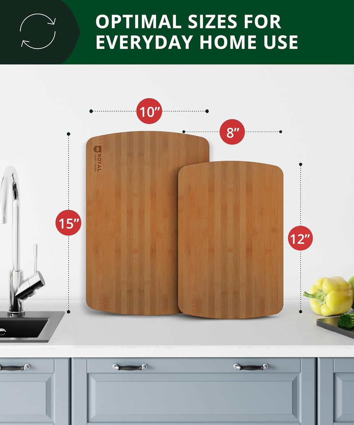 Wooden Cutting Boards for Kitchen Meal Prep & Serving - Bamboo Wood Cutting Board Set - Charcuterie & Chopping Butcher Block for Meat - Kitchen Gadgets Gift ROYAL CRAFT WOOD