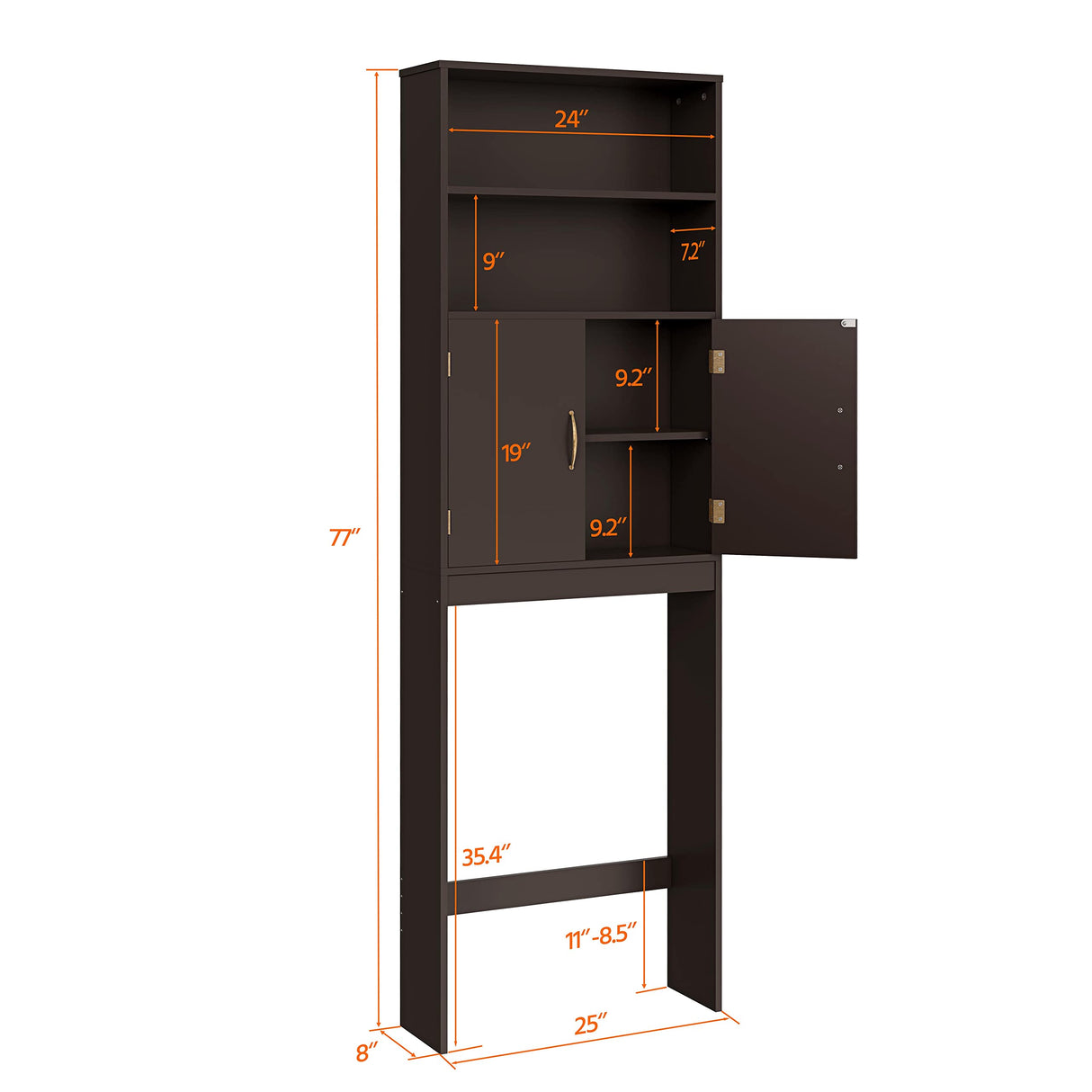 Yaheetech Over The Toilet Storage, Taller Bathroom Organizer Space-Saving Storage Cabinet with Adjustable Shelves and Double Doors, 77 in H, Espresso Yaheetech