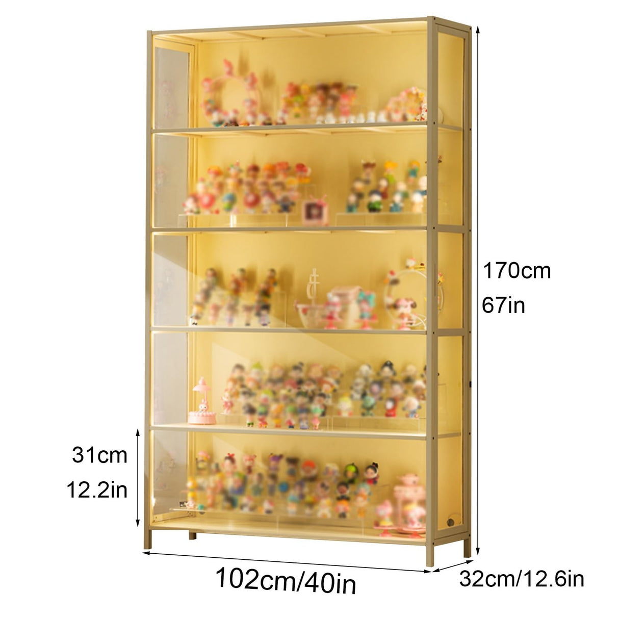 Zkfpet 67" High Display Cabinet with LED Lights, Curio Cabinet with Clear Doors, Collectibles Organizers Rack, for Home, Office(102cm/40in) Zkfpet