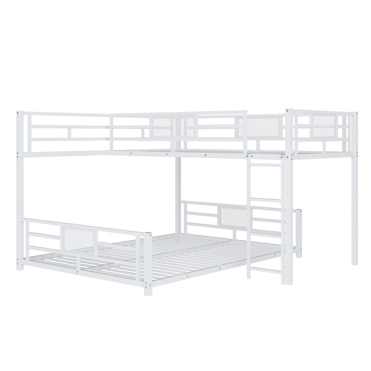 Heavy Duty Bunk Beds Twin Over Full Size, L-Shaped Bunk Bed with Full Length Guardrail and Ladder, Twin Over Full Bunk Bed on Box Spring Needed, White Bunk Bed Twin Over Full Bellemave