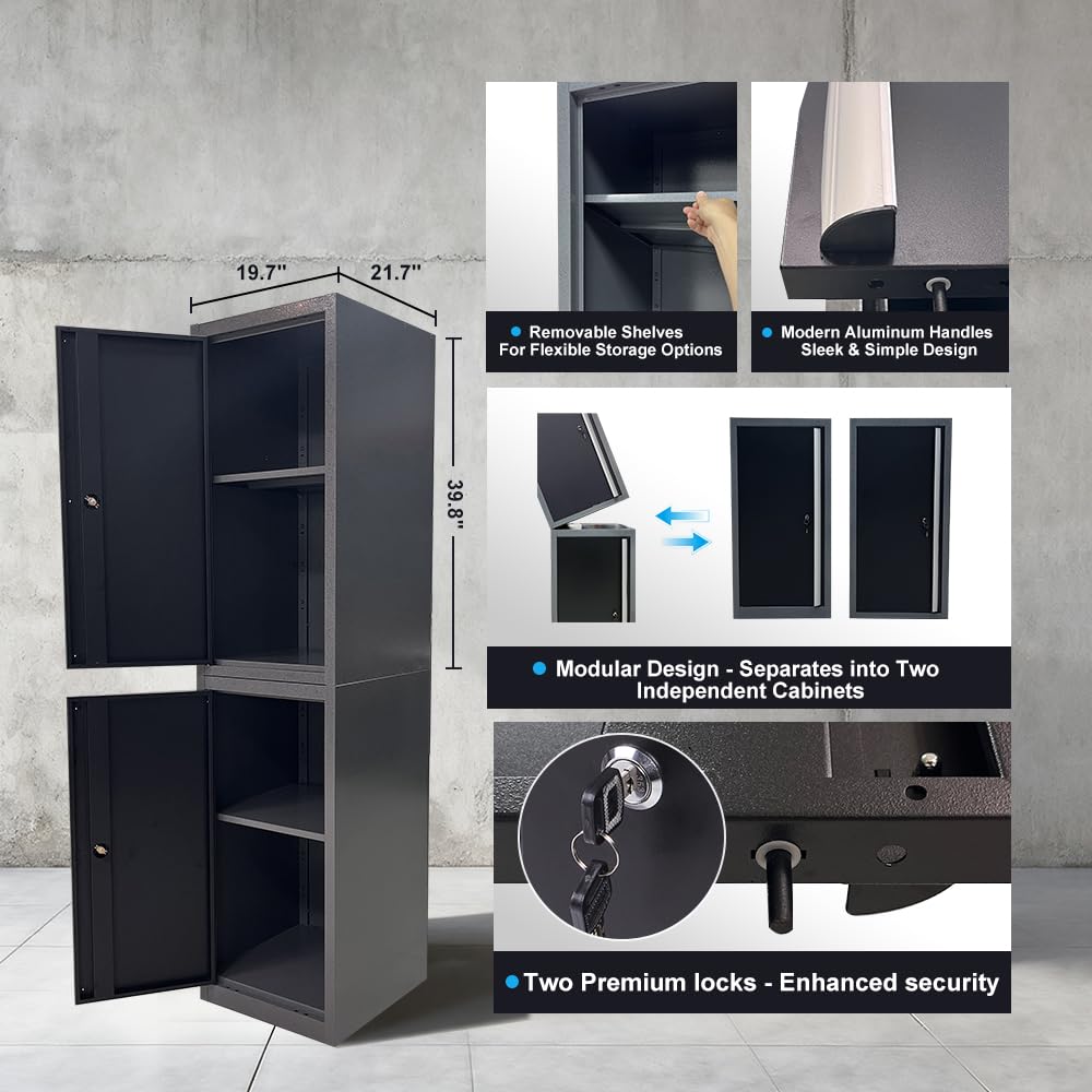 JZD Workshop Cabinet Set System with Wood Tabletop, for Garage Organization, Wall Mounting Not Necessary JZD