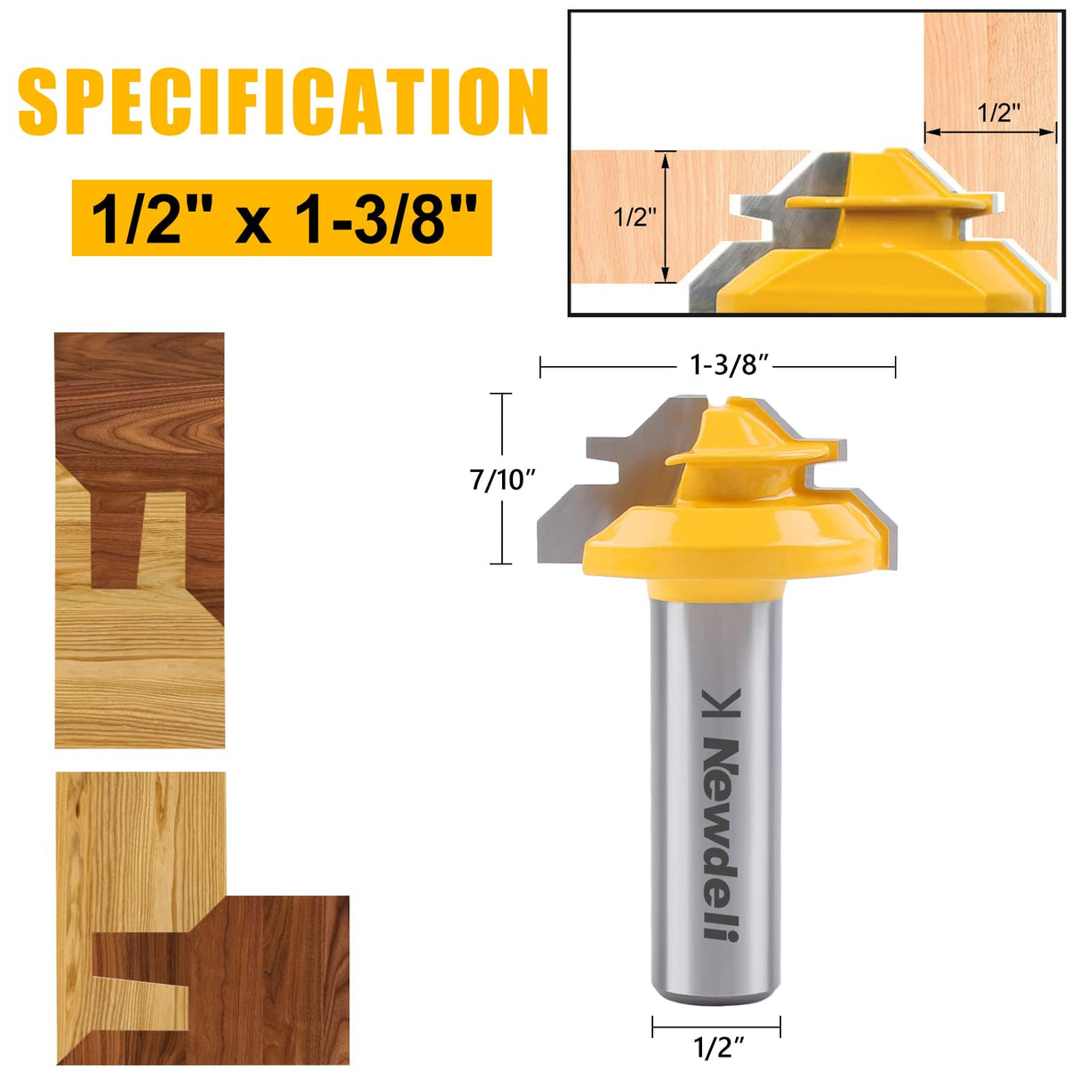 Newdeli 3PCS 45 Degree Lock Miter Router Bit Set 1/2 Inch Shank for 1/2”, 3/4", 1" Cutting Height Joint Router Bits for Creating Lock Miter Joint Newdeli