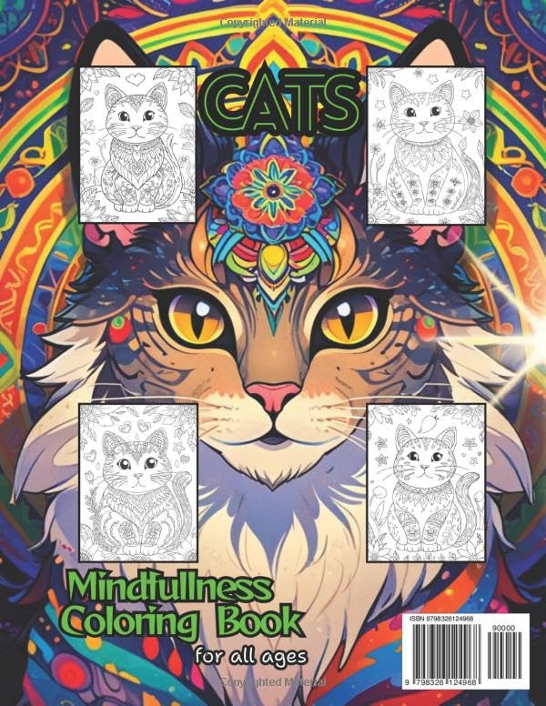 Cats - Mindfullness Coloring Book: Designs of Beautiful Kittens to Release Stress and Increase Concentration WoodArtSupply