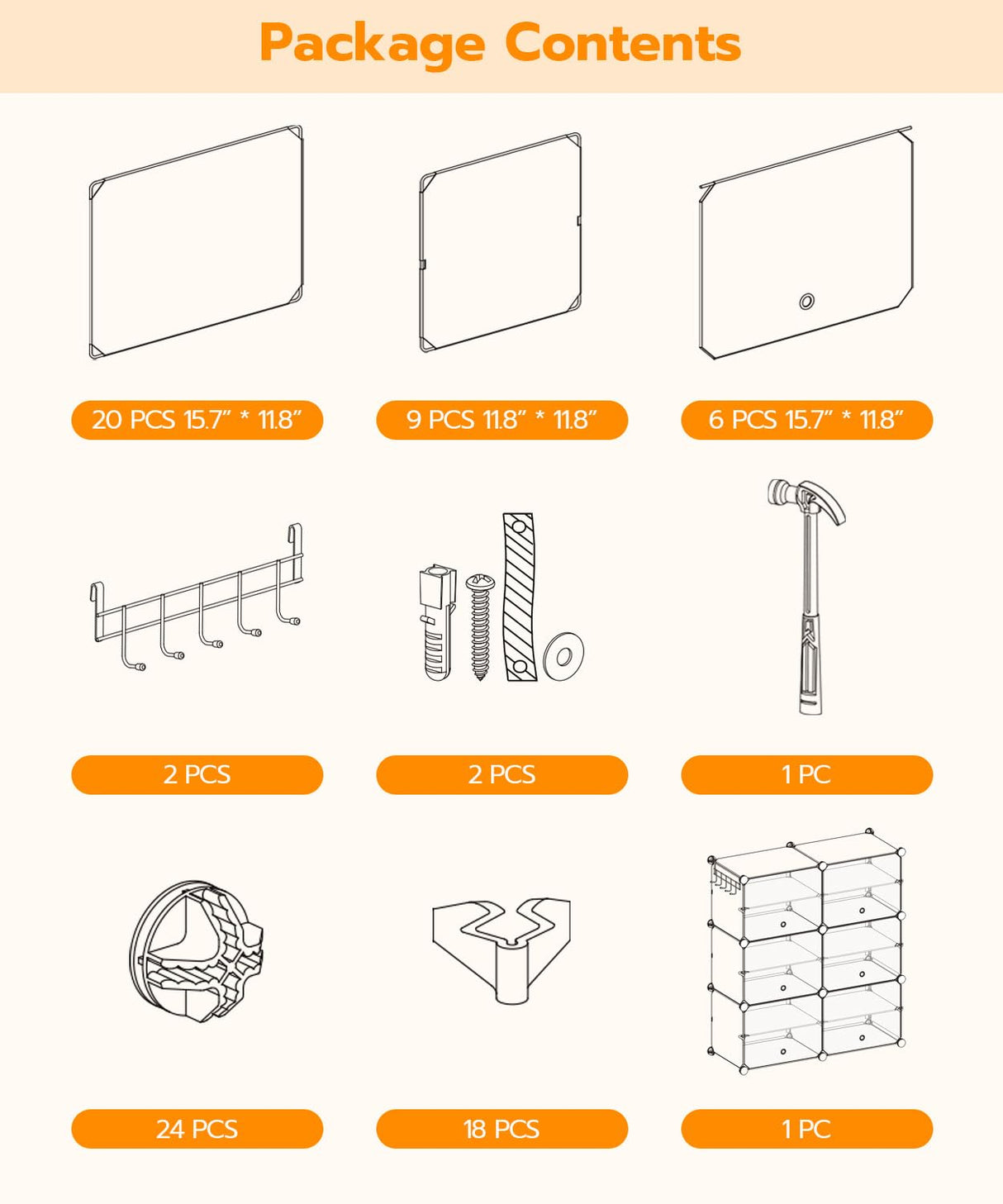HOOBRO Shoe Rack, 6 Cubes Shoe Organizer with Doors, Plastic Panel Shoe Storage Cabinet for 24 Pairs of Shoes, for Closet, Entryway, Hallway, White WT26SC01G1 HOOBRO
