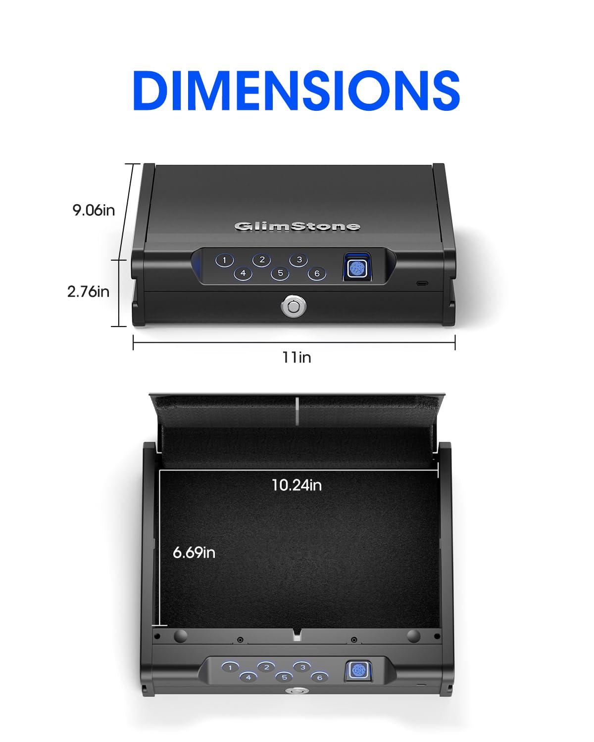 Glimstone Gun Safe, Biometric Gun Safe for Pistols, Easy Edition, 3 Ways Quick Access With Fingerprint/Digital Keypad/Key, Smart Handgun Safe for Home Bedside Nightstand Car Glimstone