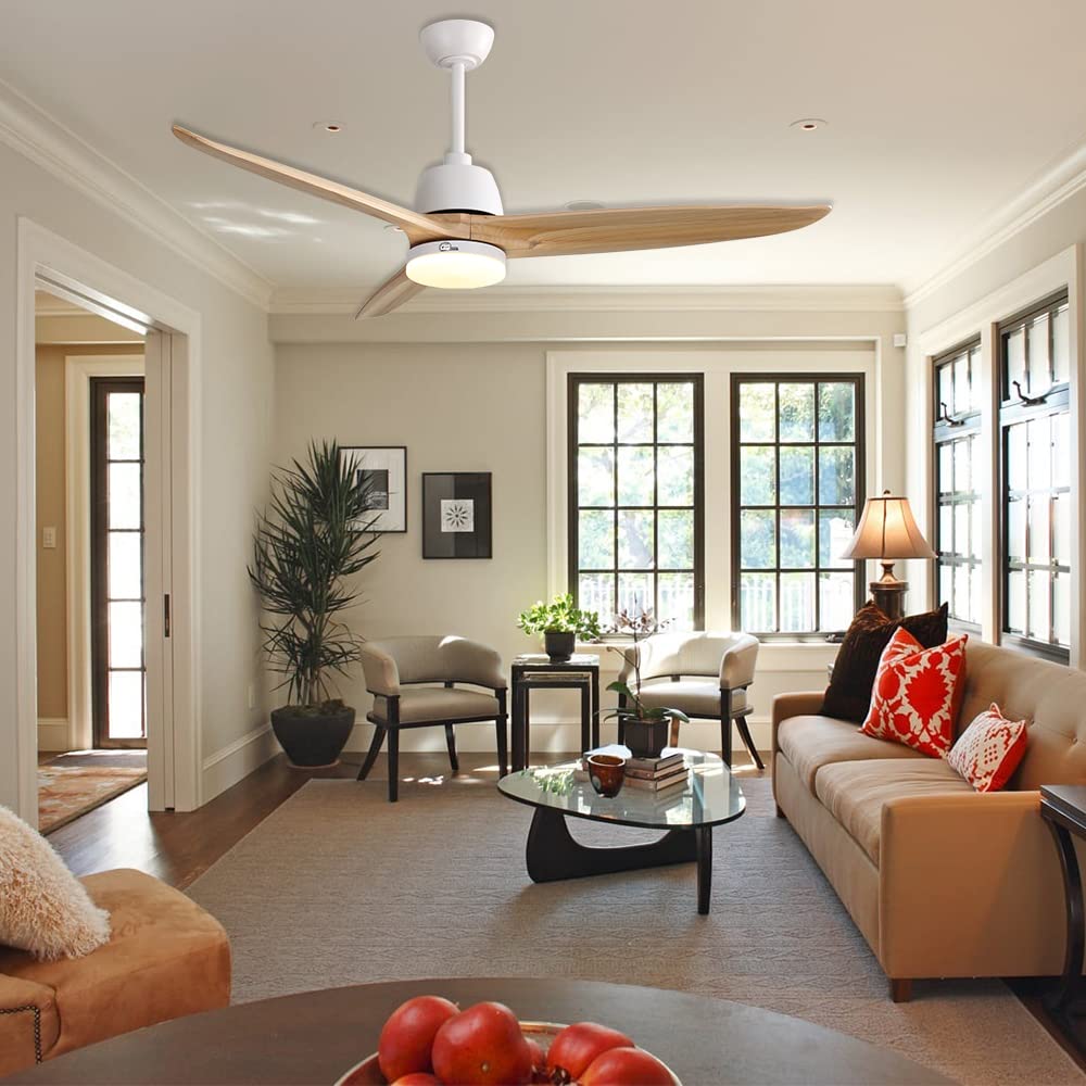 Sofucor 56 Inch Ceiling Fan with Lights Remote Control Dimmable Light Reversible DC Motor Modern Farmhouse Large Ceiling Fan for Kitchen Bedroom Basement Dining Living Room Light Wood Sofucor