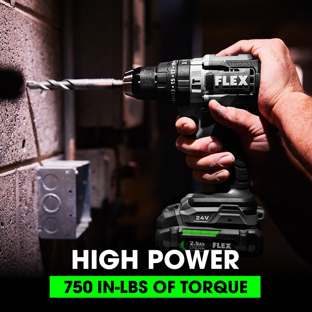FLEX 24V Brushless Cordless 6-Tool Combo Kit: Hammer Drill, Hex Impact Driver, Circular Saw, Multi-Tool, Reciprocating Saw, Work Light with 2.5Ah, FLEX