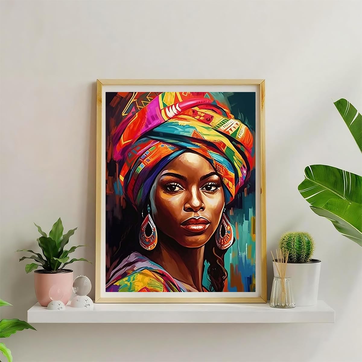 African Woman Diamond Painting, 30x40cm Traditional Portrait Cultural Art, DIY Craft Kit for Adults, Unique Wall Decor Gift Amz Camel
