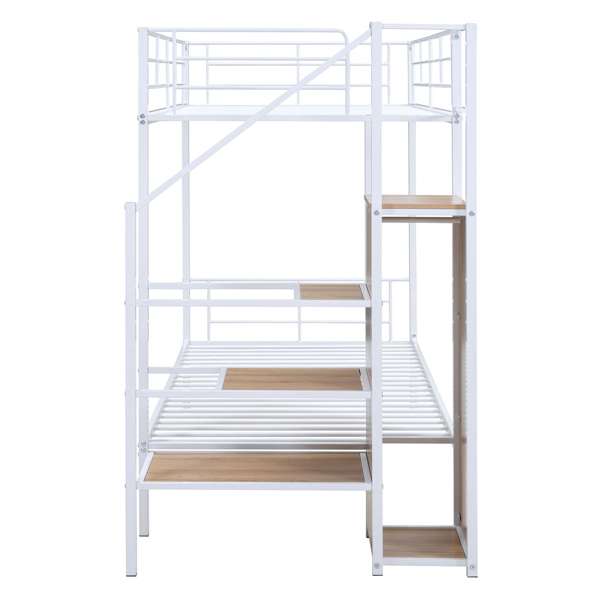 Harper & Bright Designs Metal Bunk Bed with Stairs and Wardrobe, Twin Over Twin Bunk Bed Frame with Storage Ladder, for Kids Teens Adults, White Harper & Bright Designs