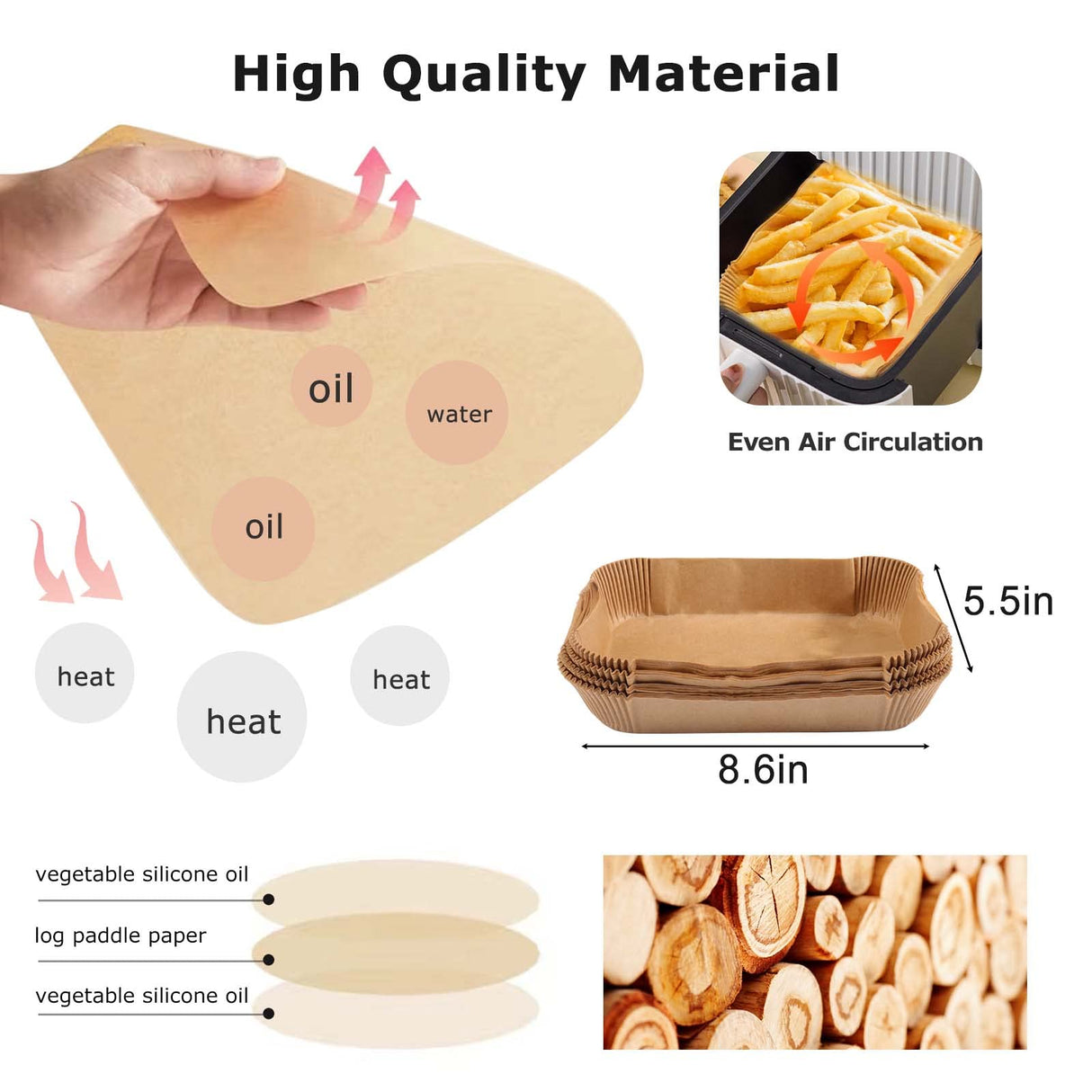 100Pcs Baking Paper Liners for Air Fryers - Rectangular Baking Sheets for Ninja Foodi Smart XL, DualZone & More Models - Air Fryer Accessories Palksky