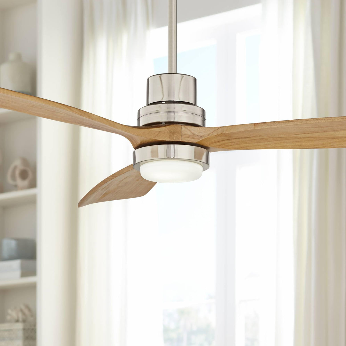 Casa Vieja 52" Delta-Wing DC Modern 3 Blade Indoor Ceiling Fan with LED Light Remote Brushed Nickel Natural Solid Wood for Living Kitchen House Bedroom Family Dining Home Office Kids Room Casa Vieja