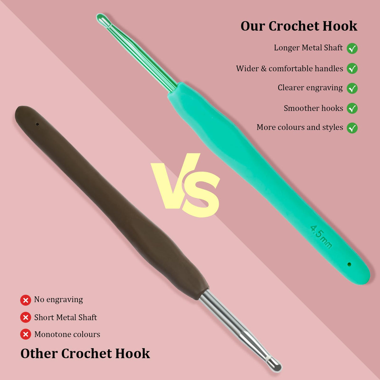 Looen Crochet Hooks 9-Piece Set, Ergonomic Rubber Grip Crochet Hook Set for Crocheting, Fine Knitting and Crochet Supplies, Crochet Kits for Arthritis Patients and Beginners. LOOEN