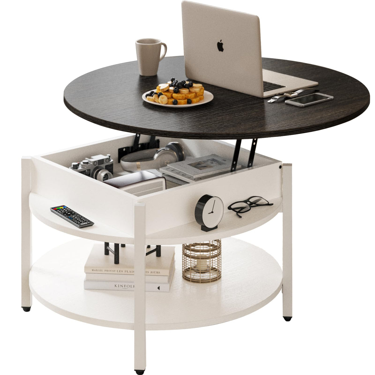 FABATO Round Lift Top Coffee Table with Storage and Hidden Compartment ...