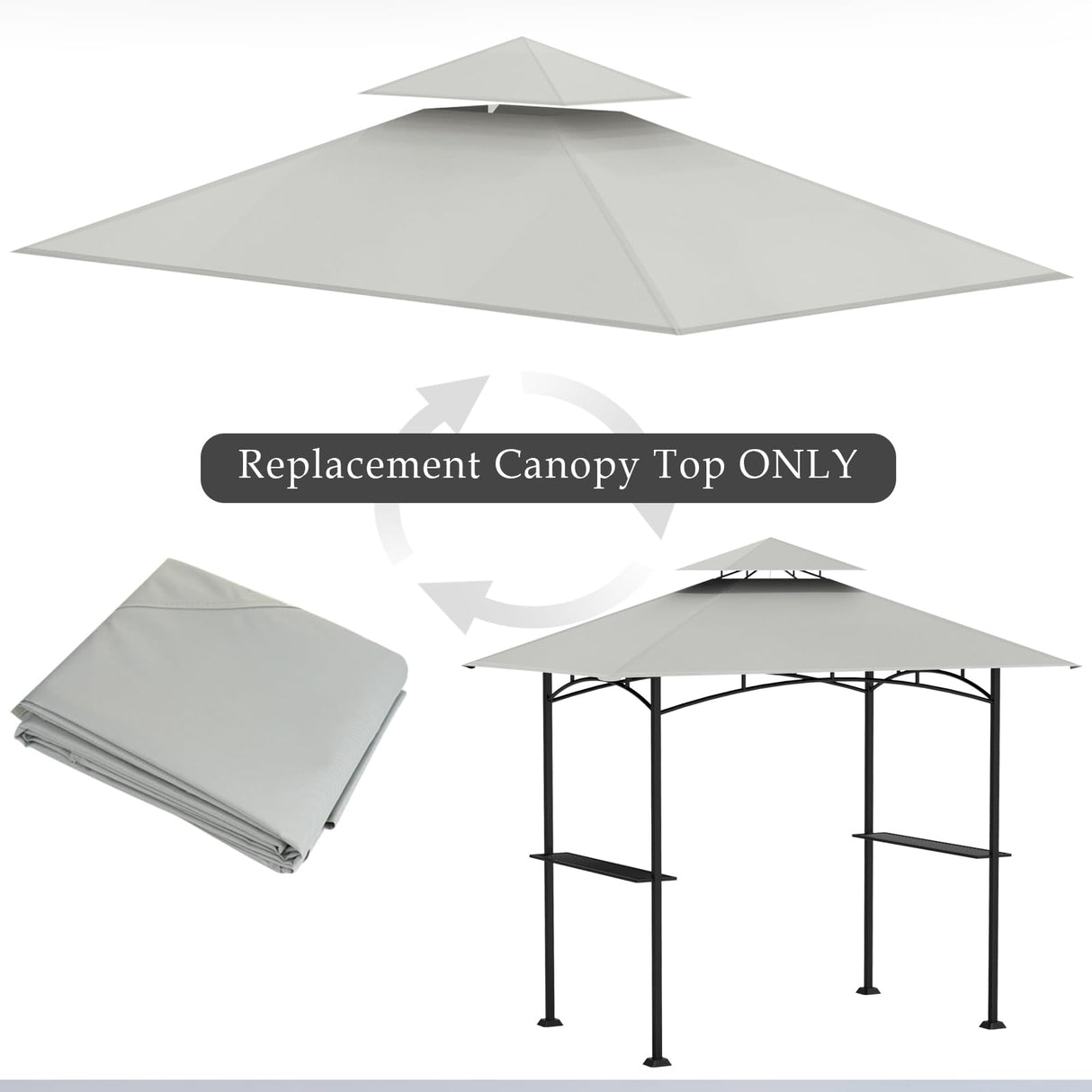 COVBOARD Grill Gazebo Replacement Top, 5 * 8 Outdoor BBQ Gazebo Top Cover, Double Layer BBQ Gazebo Top Canopy for Model #L-GG001PST-F(Gary) COVBOARD