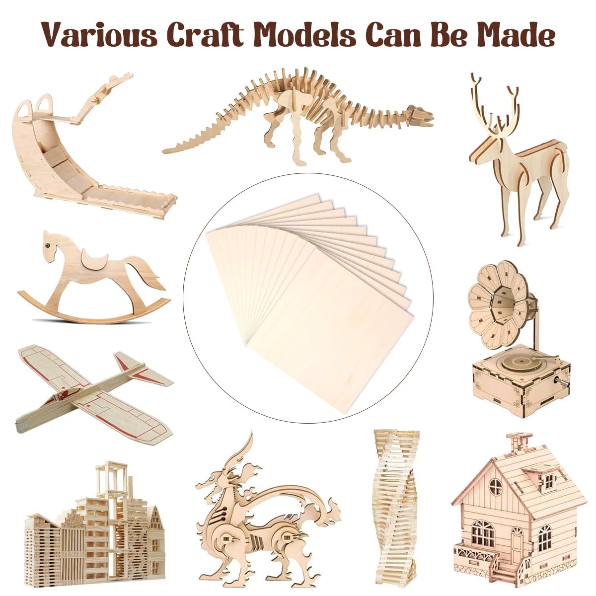 Philorn Basswood Sheets 12"x12"x 1/8", 12 Pack Plywood Sheets 3mm with Smooth Surfaces for Laser Cutting Engraving, Unfinished Wood for Crafts, Wood Burning, Architectural Models, Staining PHILORN