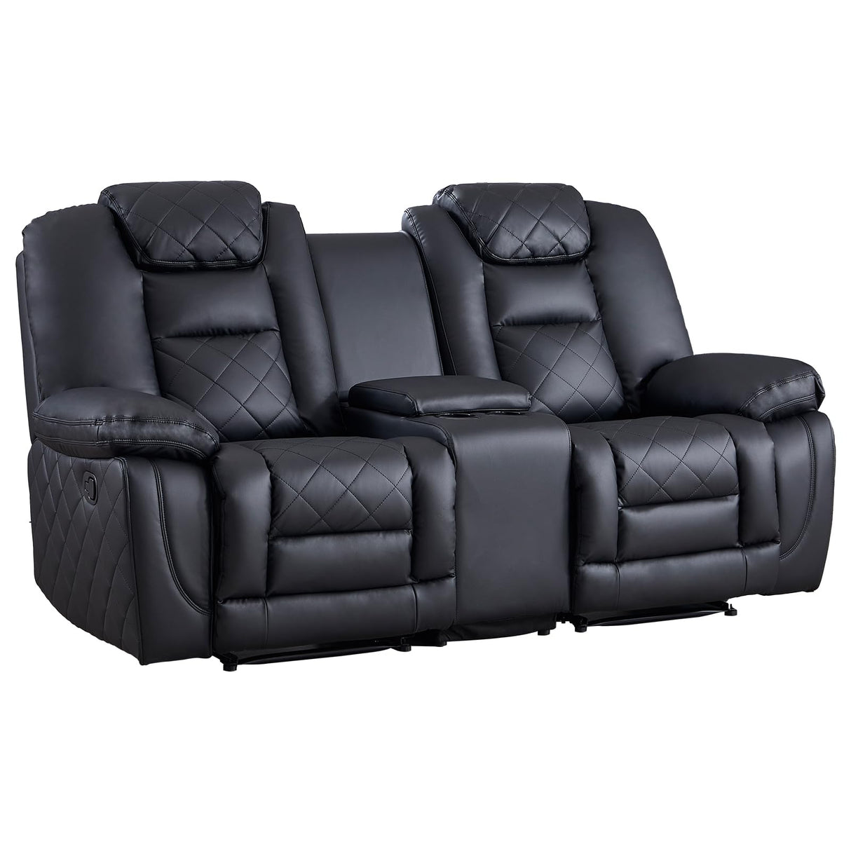 EBELLO Faux Leather Manual Loveseat Recliner Sofa, 2 Seat Reclining Couch Chair with Center Console, Hidden Storage and Cup Holders, Home Theater Seating for Living Room, Black (Loveseat) EBELLO