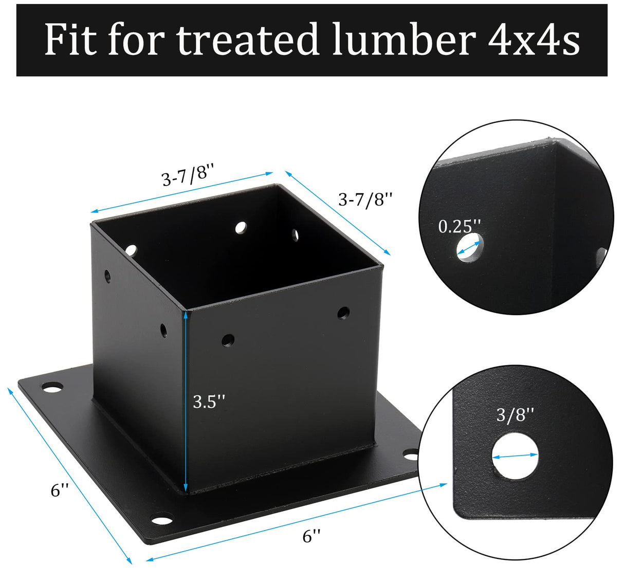 Yesland 4 Pack 4 x 4 Post Base, Inner Size 3.6 X 3.6 Inch Iron Post Bracket with Black Coating Heavy Duty Flange Anchor Base, Support Deck Base with Screws for Pavilion, Deck Railing, Fence, Mailbox Yesland